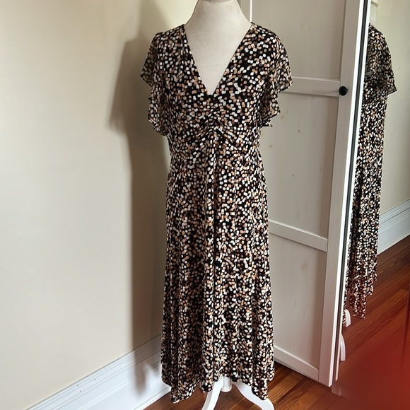 Calvin Klein Neutral Black Brown Tan Asymmetrical Jersey Midi Dress - NWT - L - Picture 3 of 14